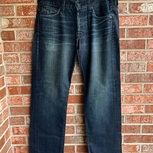 7 For All Mankind Blue Straight-Leg Jeans with Vintage Fading